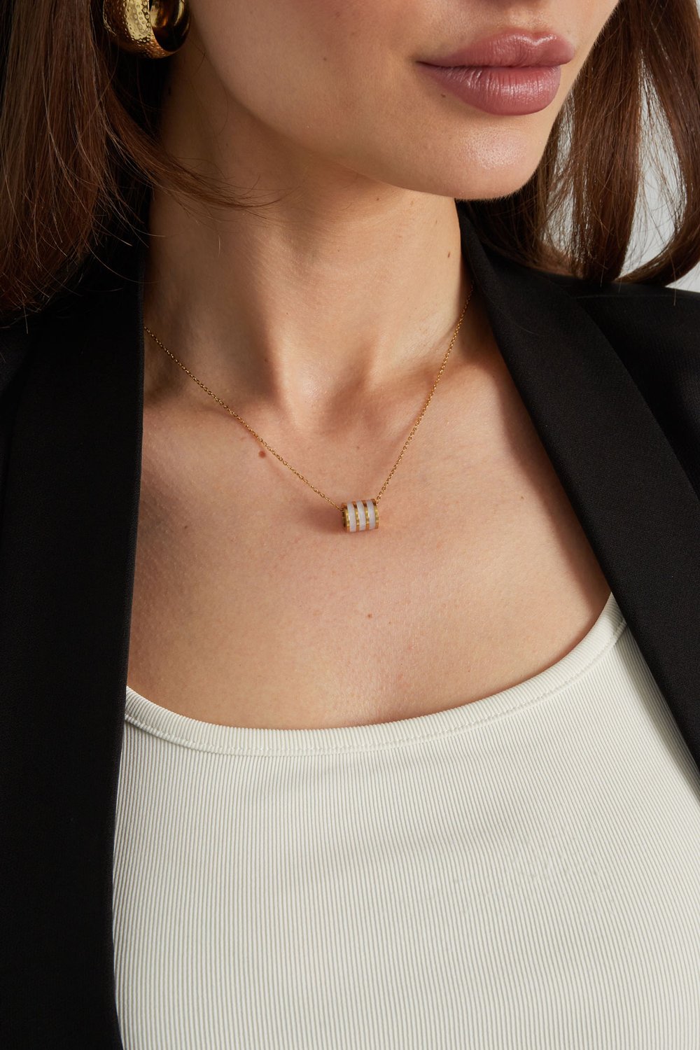 Necklace round charm - Gold color/pink h5Picture3